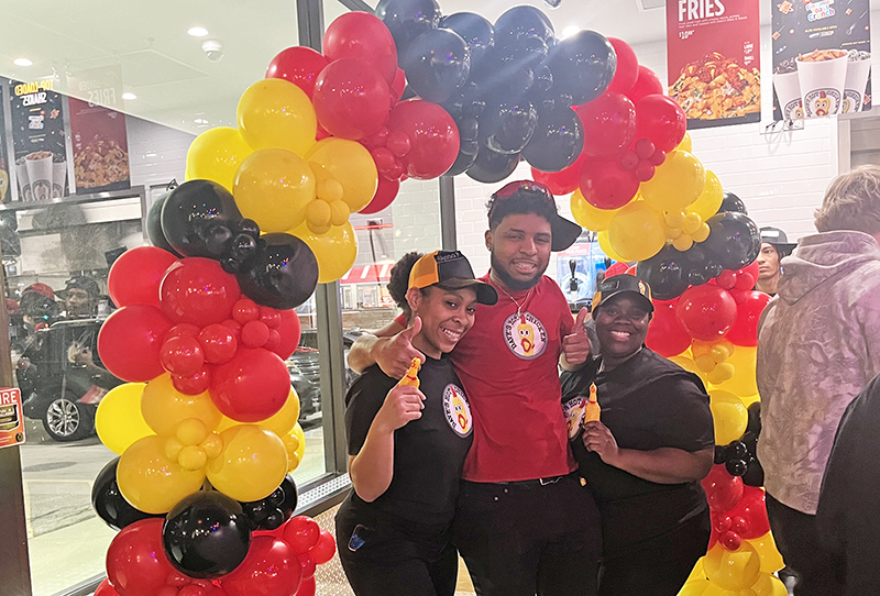 Dave’s Hot Chicken management team, from left: Alyssa Simmons, Logan “Spacey” Jones and Tyeshia Kizer. (Nick Ulanowski/H-F Chronicle)