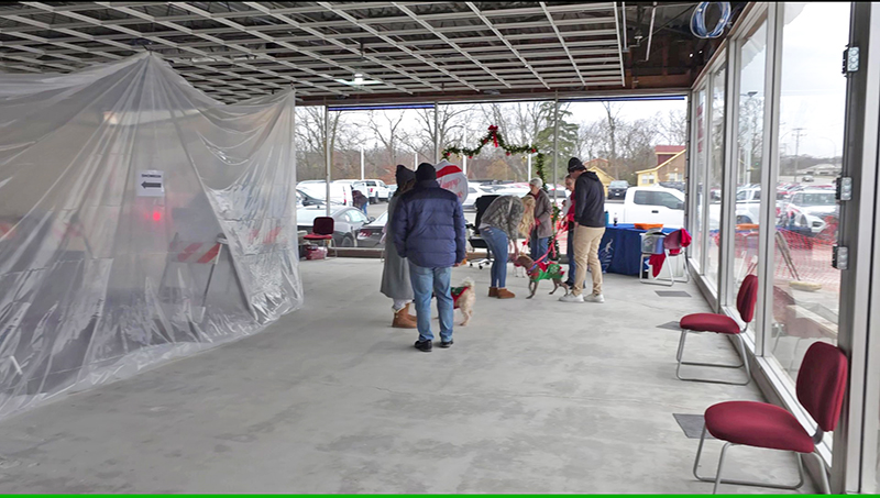 In mid-December, there were still signs of ongoing construction at Ford of Homewood during a holiday pet adoption event. (Eric Crump/H-F Chronicle)