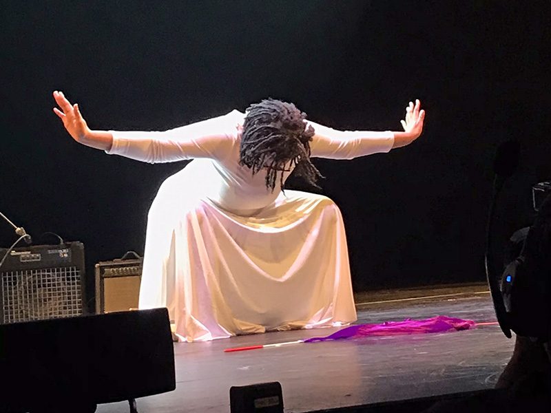Praise dancer Alaysia Jennings takes a graceful pose at the H-F High talent show on Jan. 30. (Lolita Cusic/H-F Chronicle)