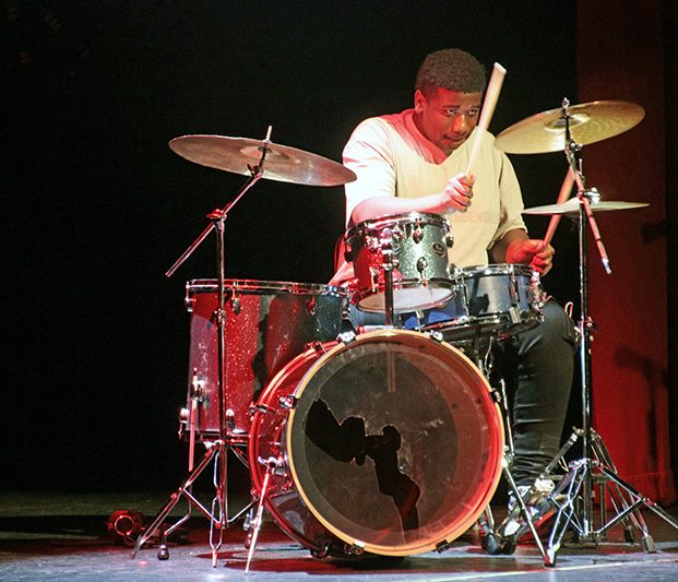 Jamire Taylor, on drums, was the first act of the night during the H-F High talent show on Jan. 30. (Emmanuel Wright/provided photo)