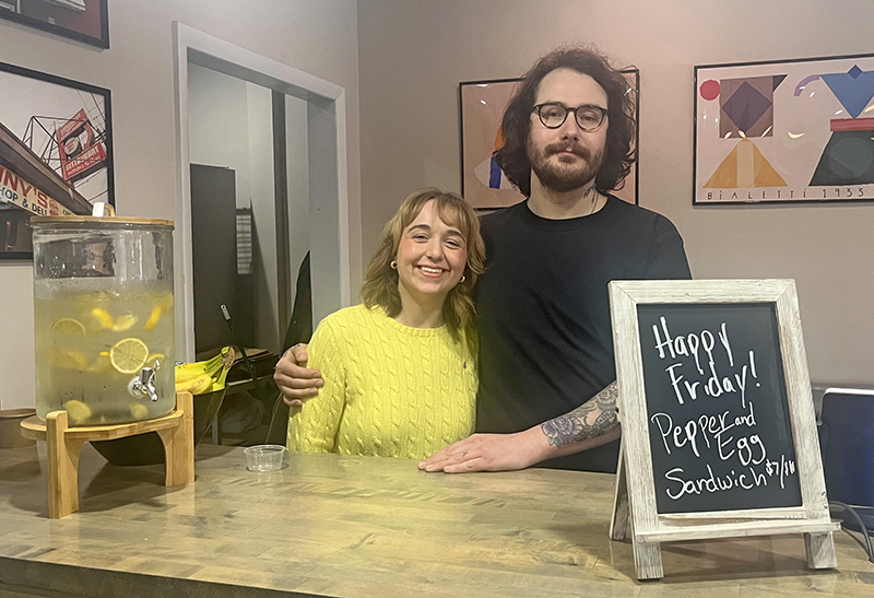 Primo’s Café & Deli communication manager Amy Donkel-Rohne, left, with her husband, Scott Rohne, Primo's store clerk and director of coffee. (Nick Ulanowski/H-F Chronicle)