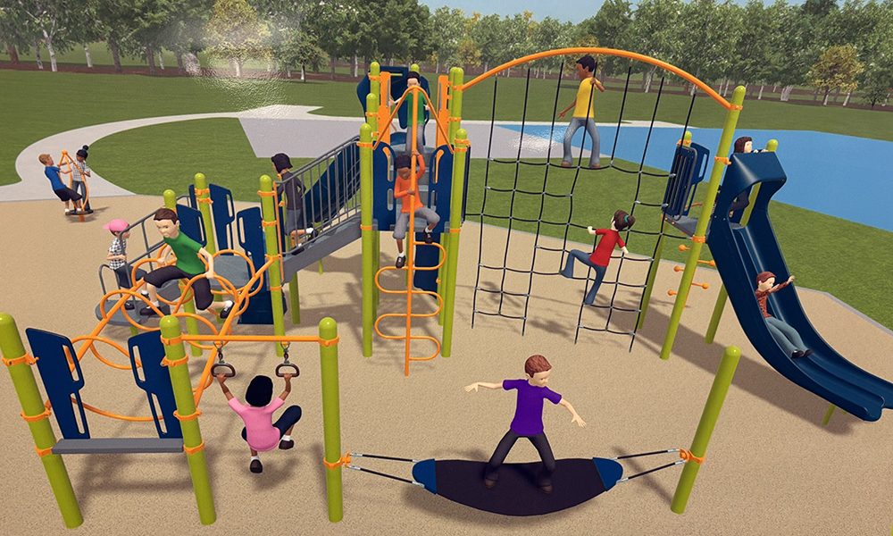 A photo of an artist's rendering of new playground equipment for Pheasant Trails Park that the Homewood-Flossmoor Park District agreed to purchase. At its May 20 meeting the board also approved new equipment for Scandia Park and Goldberg Park. (Marilyn Thomas/H-F Chronicle)