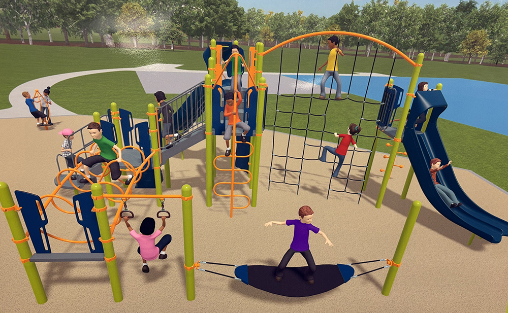 A photo of an artist's rendering of new playground equipment for Pheasant Trails Park that the Homewood-Flossmoor Park District agreed to purchase. At its May 20 meeting the board also approved new equipment for Scandia Park and Goldberg Park. (Marilyn Thomas/H-F Chronicle)