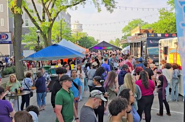 Crowds line up at food trucks along Martin Avenue during the Art & Garden Street Fair. (Eric Crump/H-F Chronicle)
