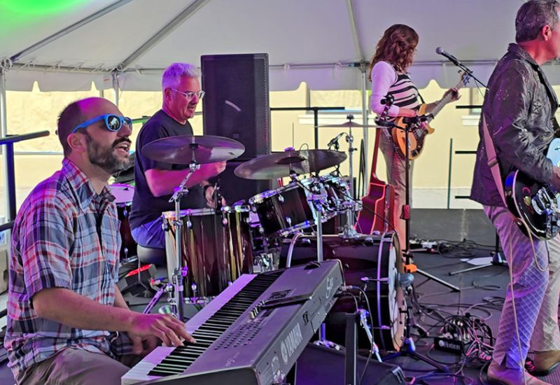Justin DeAngelo, left, on keyboards, and Terence Smith on drums during the Not My Dad set at Homewood Art & Garden Fair. (Eric Crump/H-F Chronicle)