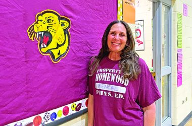 Marci Breed has done a lot of pushups over her long career as a physical education teacher. She’s retiring after 35 years as a PE teacher, 31 of those at James Hart. (Marilyn Thomas/H-F Chronicle)