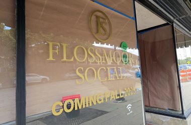 A sign in the window at 1040 Sterling Ave. indicates a new restaurant, Flossmoor Social, is expected to open this fall. (Eric Crump/H-F Chronicle)