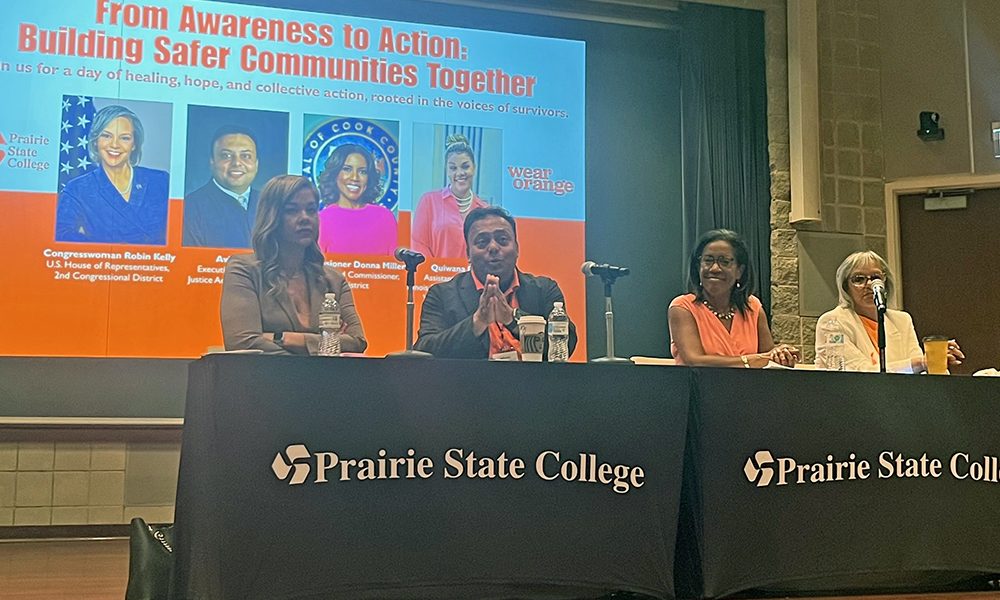 From left, Quiwana Bell, Avik Das, Donna Miller and Robin Kelly speak at the From Violence to Action: Building Safer Communities Together conference at Prairie State College. (Nick Ulanowski/H-F Chronicle)