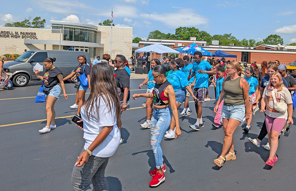 Community members enjoy dancing in the sun at the Juneteenth Block Party in Flossmoor. (Chris Weber/H-F Chronicle)