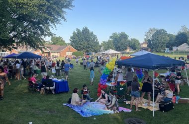 The community gathers at Irwin Park in Homewood for the Homewood-Flossmoor Pride Fest on Friday, June 20. (Nick Ulanowski/H-F Chronicle)