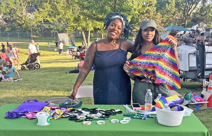 Flossmoor Community Relations Board Chair Mariana Baylis and Homewood-Flossmoor High School graduate Madison Clarke work the Village of Flossmoor booth. (Nick Ulanowski/H-F Chronicle)