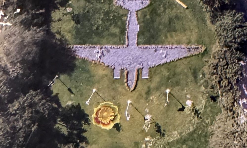 The memorial garden was created in the shape of the C-47 in the spot where it crashed in 1944. (Photo courtesy of Greg and Nancy Voll)