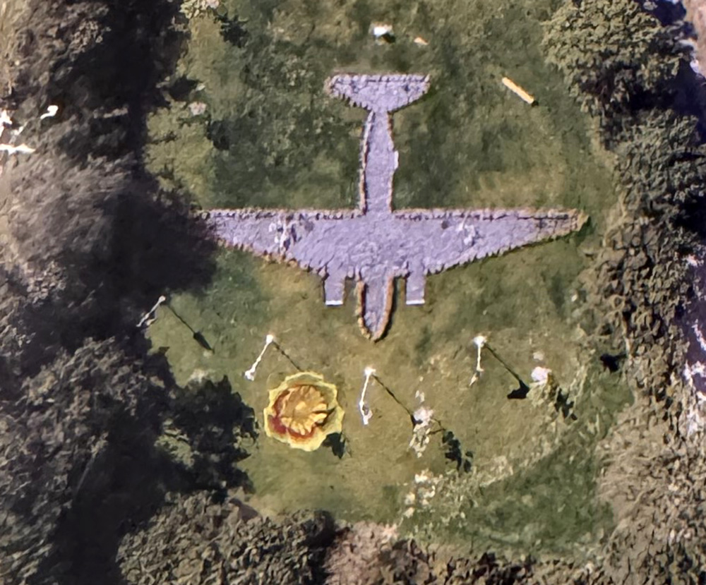 The memorial garden was created in the shape of the C-47 in the spot where it crashed in 1944. (Photo courtesy of Greg and Nancy Voll)