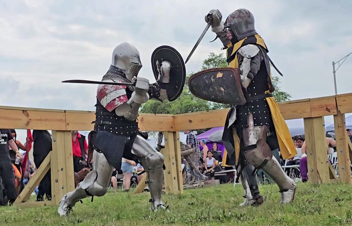 Chicago Hydras members engage in armed combat during Feast of the Goat Queen on July 26. (Eric Crump/H-F Chronicle)