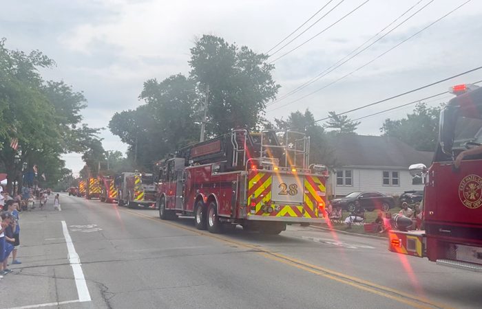 Homewood and East Hazel Crest fire trucks participate in the Fourth of July parade. (Nick Ulanowski/ H-F Chronicle)