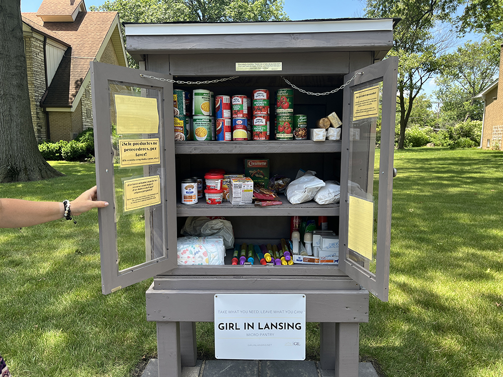 The new micro-pantry at Salem Lutheran Church is ready to serve the community, day or night. (Nuha Abdessalam/H-F Chronicle)