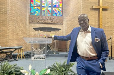 Pastor Jimmy Allen Thomas pictured in the new sanctuary where New Zion Ministries' congregation now worships each Sunday. (Faith Lee/H-F Chronicle)