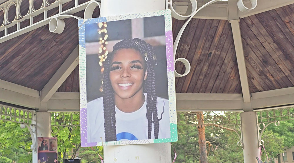 A photo of the late Alexis Wilson displayed on the Irwin Park gazebo during the fourth annual butterfly release in her honor. (Eric Crump/H-F Chronicle)
