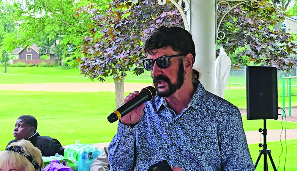 John Amico, owner of John Amico School of Hair Design, announces a $20,000 contribution to the Forever Lexi Foundation for scholarships. Alexis Wilson was weeks from starting to attend his school when she was killed in an encounter with Dolton police in 2021. (Eric Crump/H-F Chronicle)