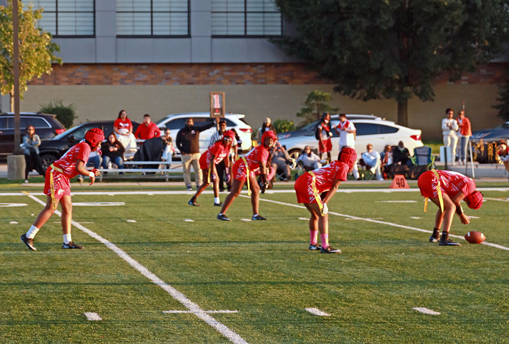 The offense takes the field as the Vikings try to gain some momentum and score their first points of the game. (Benjamin Faoro/H-F Chronicle)