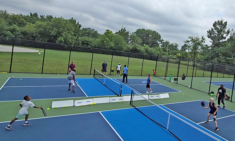 The new pickleball courts at Highlands Park Courts were popular during the grand opening of the new facility on Sunday, Aug. 17. (Eric Crump/H-F Chronicle)