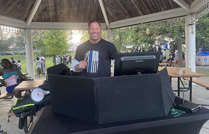 DJ Todd Maverick at National Night Out. (Nick Ulanowski / H-F Chronicle)