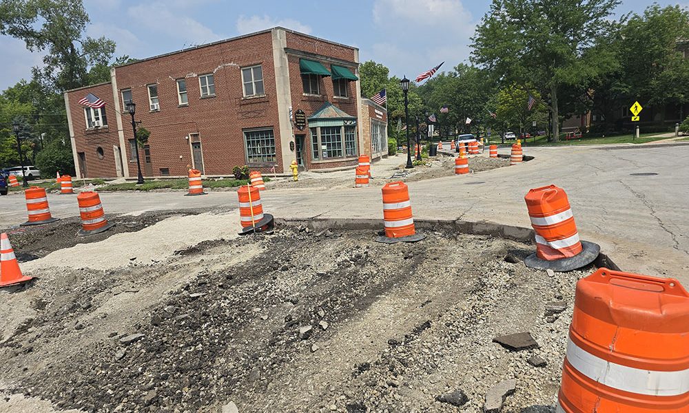 The extended curbs at the northwest and southwest corners of Central Drive will follow the shape of temporarily pylons that were put in place to improve pedestrian safety several years ago. (Eric Crump/H-F Chronicle)