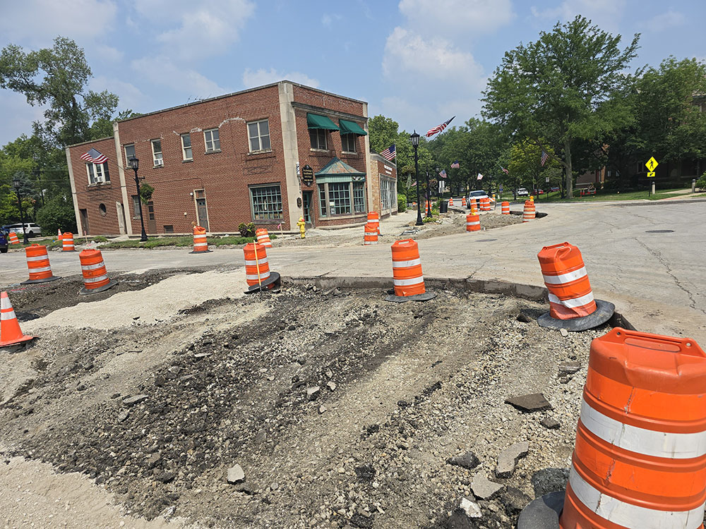 The extended curbs at the northwest and southwest corners of Central Drive will follow the shape of temporarily pylons that were put in place to improve pedestrian safety several years ago. (Eric Crump/H-F Chronicle)