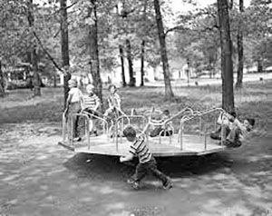 The merry-go-round was a common playground feature during the 20th century. The spinning equipment could be dangerous, though, and has fallen out of favor in recent decades. (Provided photo)