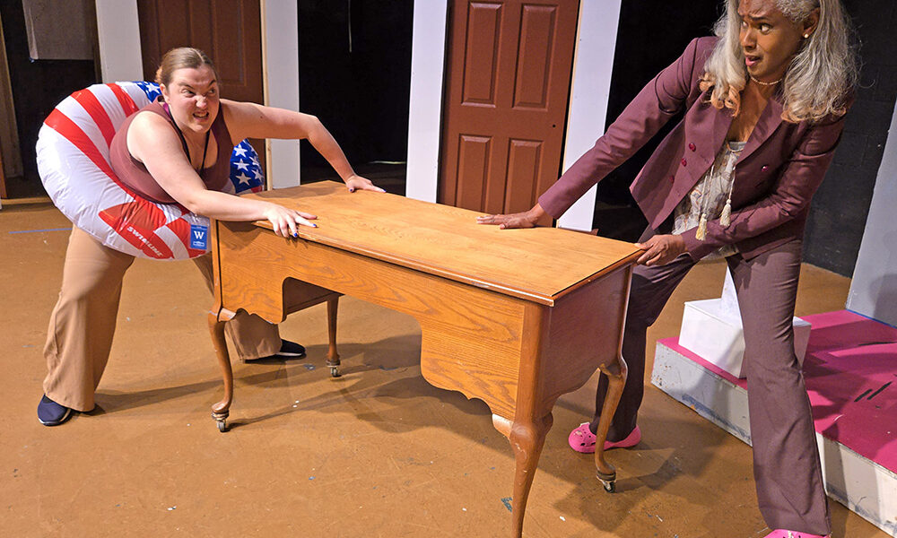 Stephanie (Leandra Ward) venting against Margaret (Kyna Simpson) in this scene from “POTUS.” The Drama Group presents “POTUS” from October 3-12. (Provided photo)