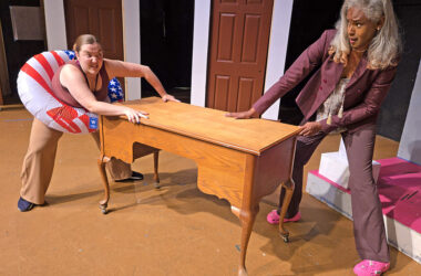 Stephanie (Leandra Ward) venting against Margaret (Kyna Simpson) in this scene from “POTUS.” The Drama Group presents “POTUS” from October 3-12. (Provided photo)