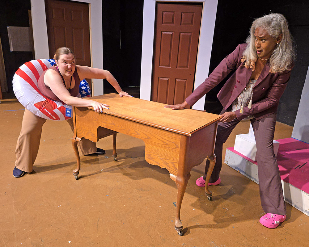 Stephanie (Leandra Ward) venting against Margaret (Kyna Simpson) in this scene from “POTUS.” The Drama Group presents “POTUS” from October 3-12. (Provided photo)
