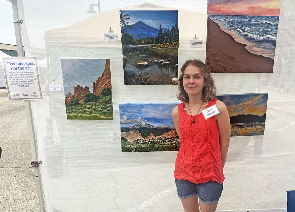 Mixed-media artist Jenn Johnson at the Park Forest Art Fair. (Nick Ulanowski / H-F Chronicle)