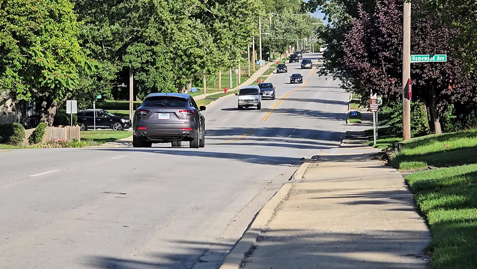 This photo shows a view of 183rd Street looking east from just west of Homewood Avenue, part of the portion of the street from Dixie Highway to Aberdeen Street that was slated to have lanes reconfigured. Homewood trustees voted on Oct. 14 to defer that project indefinitely. (Eric Crump/H-F Chronicle)