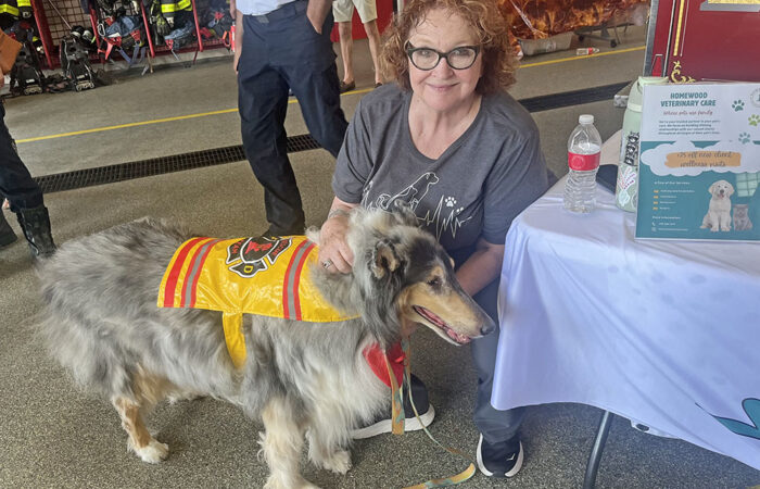 Veterinary practice manager Care Mary Carr with her pet collie Shamus. (Nick Ulanowski / H-F Chronicle)