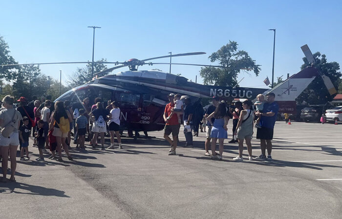 Community members line up to tour a medical helicopter from the University of Chicago. (Nick Ulanowski / H-F Chronicle)(Nick Ulanowski / H-F Chronicle)
