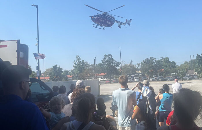 A medical helicopter from the University of Chicago arrives at the Homewood Fire Department open house. (Nick Ulanowski/H-F Chronicle)