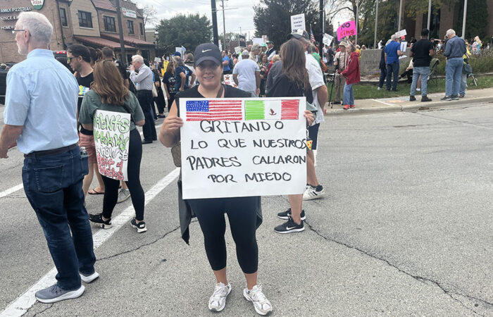 Gabriela Valdez protesting. (Nick Ulanowski / H-F Chronicle)