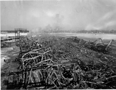 Nothing but rubble was left of Washington Park Racetrack on Feb. 6, 1977, the morning after a fire raced through its clubhouse. (Provided photo/Homewood Historical Society)