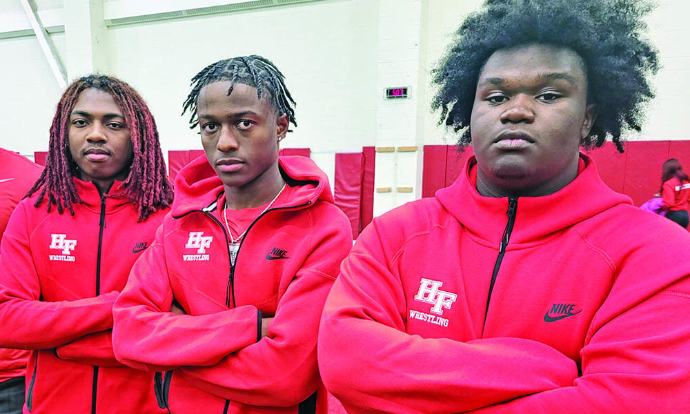 H-F wrestlers (from left) Henry Grant, Roan Dukes and Idris Akeeb are the only seniors on a Vikings team that feels like its a program with a solid foundation. (David P. Funk/H-F Chronicle)