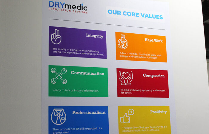 Cousins open DRYmedic of Homewood#5_web DRYmedic Restoration Services of Homewood highlights the company’s core values: integrity, hard work, communication, compassion, professionalism, and positivity. (Nuha Abdessalam/H-F Chronicle)