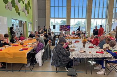 More than 100 senior citizens were guests of Homewood-Flossmoor High School for its annual Seniors Breakfast. The program was in the new Science Wing. (Marilyn Thomas/H-F Chronicle)