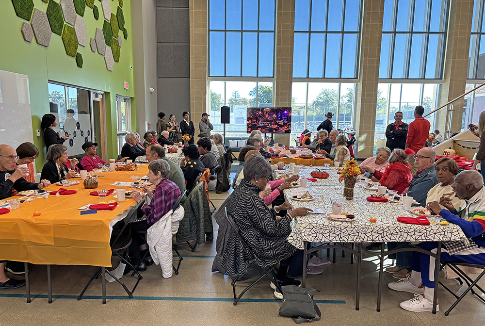 More than 100 senior citizens were guests of Homewood-Flossmoor High School for its annual Seniors Breakfast. The program was in the new Science Wing. (Marilyn Thomas/H-F Chronicle)