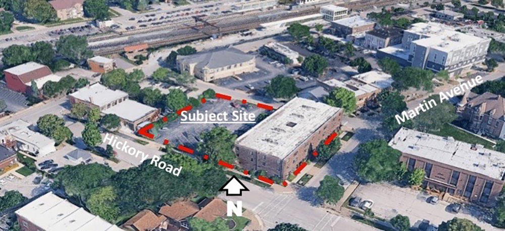 A view of the area that includes the Martin Avenue rezoning request from the B-1 to the B-2 district outlined in red. (Provided Photo)