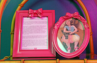 A photo of Sarah Ryan and a short biography sit inside the shoe room. The program is named in her honor with support from her family’s foundation. (Nuha Abdessalam/H-F Chronicle)