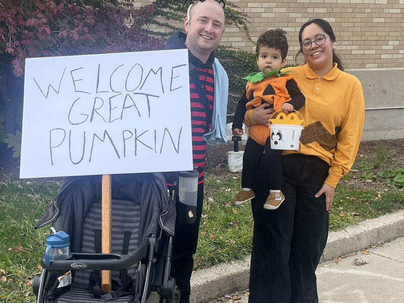 Jack Pearce, left, dressed like Charlie Brown, with Karla Pearce and Roland Pearce in a Peanuts themed Halloween costumes. (Nick Ulanowski / H-F Chronicle)