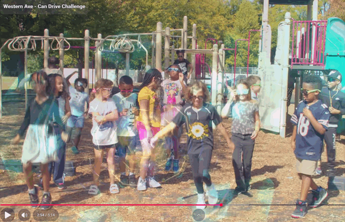 Screenshots from the YouTube video promoting the Western Avenue School canned food drive offers kids, cans and special effects, helping bring attention to the students' project. (Provided photos)