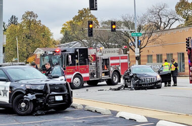Two drivers, including a Homewood police officer, suffered minor injuries in a collision at 183rd Street and Dixie Highway on Saturday, Nov. 8. (Eric Crump/H-F Chronicle)