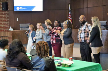 Flossmoor Mayor Michelle Nelson speaks with attendees during the Connecting HER to Illinois Business Resources-Chicago Southland luncheon at Flossmoor Village Hall on Oct. 28. (Provided photo)