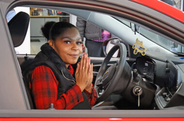 Lameisha Moon expresses gratitude for her new Chevrolet Trax from Chevrolet of Homewood. (Nuha Abdessalam/H-F Chronicle)